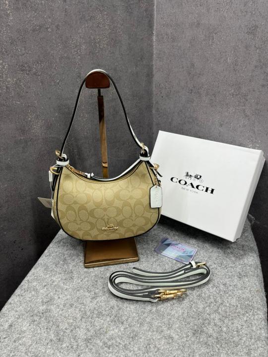 Coach_Kleo_Hobo_In_Signature_Canvas_With_Box_&_Dust_Bag_&_Sling_Belt_Apricot_White_C8470(LB)