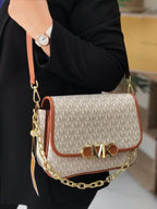 Michael Kors Parker Medium Logo Beige Brown Messenger Bag With OG Box Dust Cover & Carry Bag 100828 Beige Brown(LB)