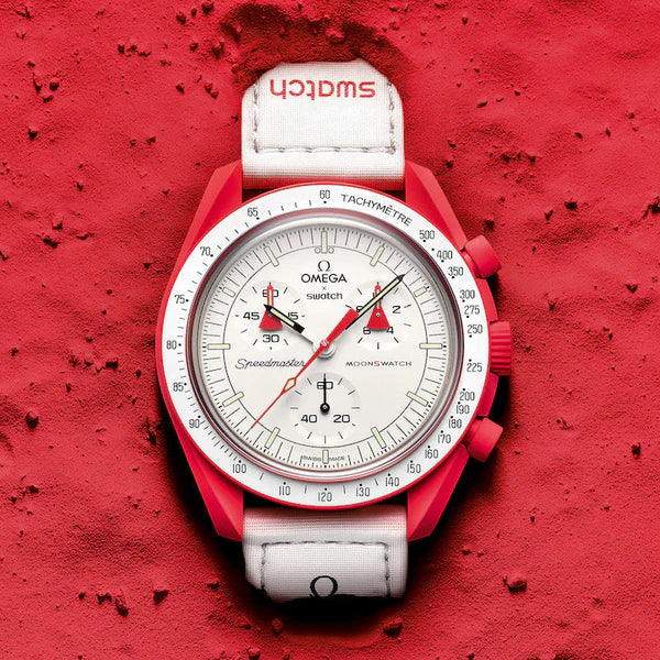 Swatch x Omega White Dial & Red Case/White Strap  Mission to Mercury OG-1025