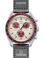 Swatch x Omega Cream and Maroon Dial/Black Strap Mission to Mercury OG-1029