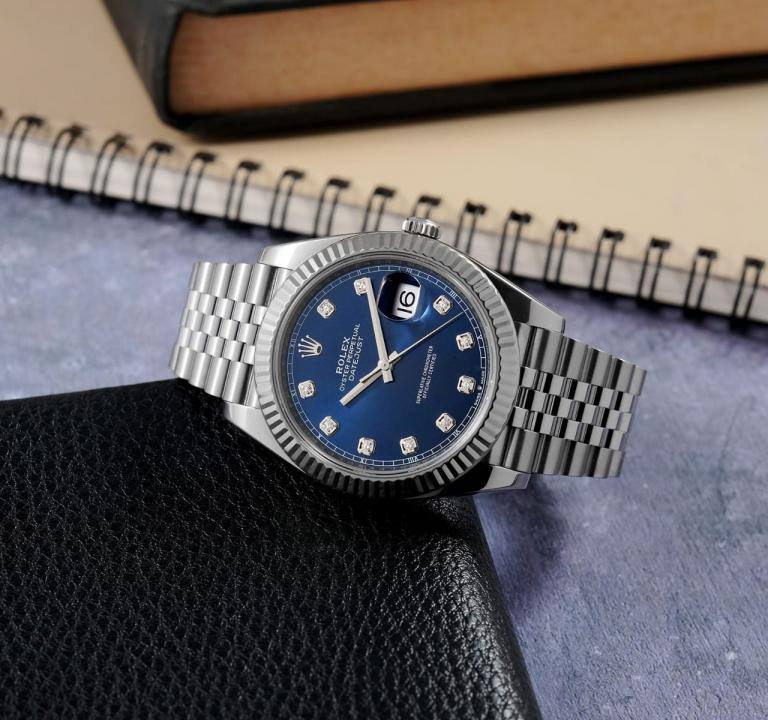 Date Just Diamond Silver Blue Watch RW0321