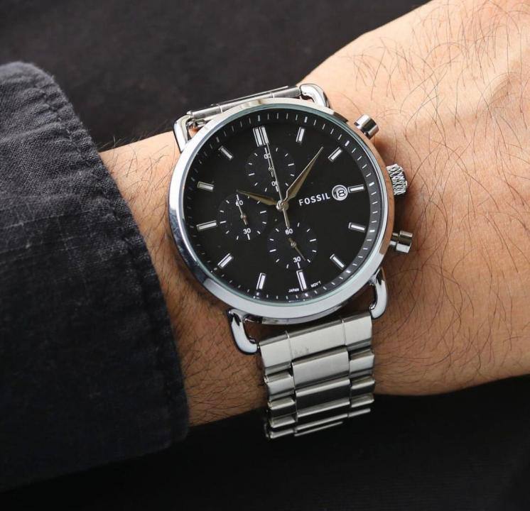 Commuter Silver Black Chain Watch For Men