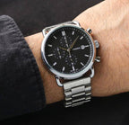 Commuter Silver Black Chain Watch For Men