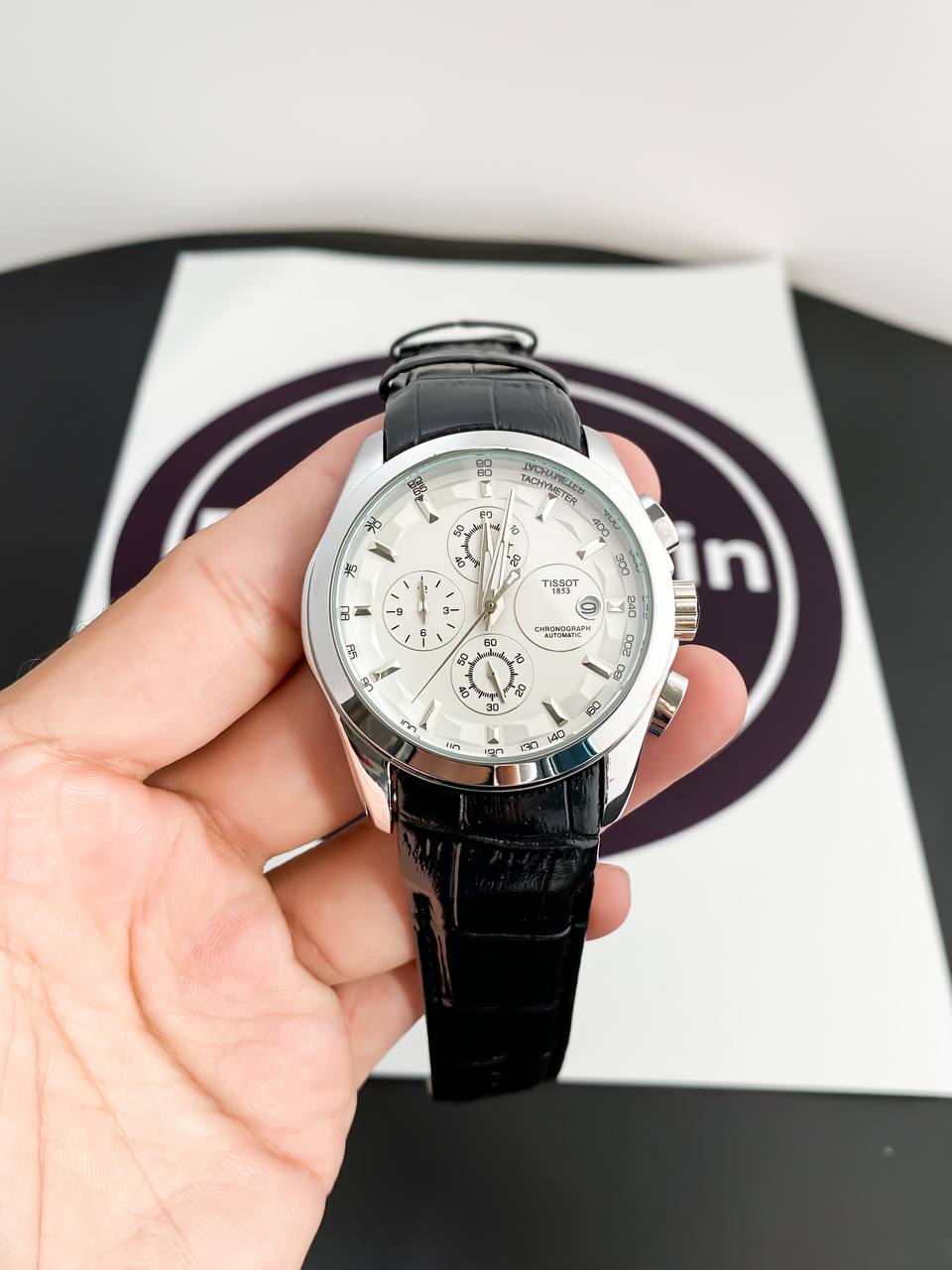 SILVER BLACK LEATHER BELT WATCH  TW1853