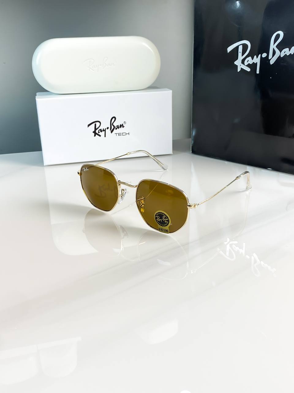 Rayban Hexa Gold Brown Sunglass
