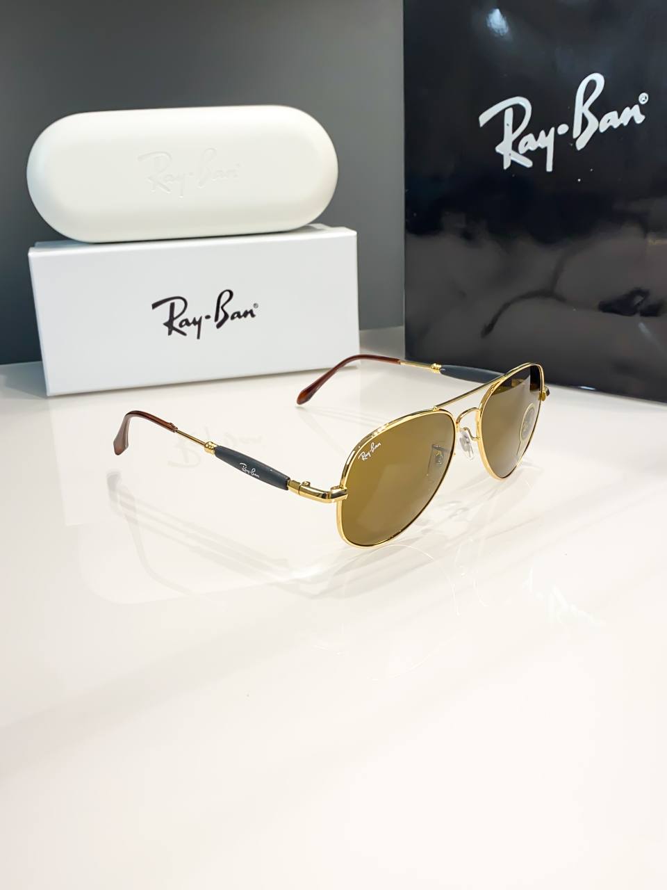 Rayban Gold Brown Sunglass 1122