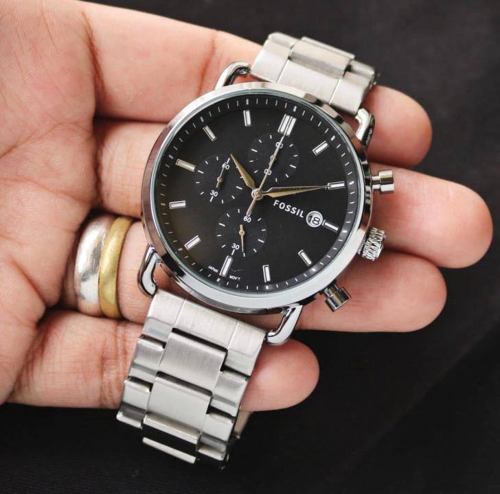 Commuter Silver Black Chain Watch For Men
