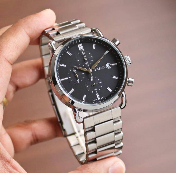 Commuter Silver Black Chain Watch For Men