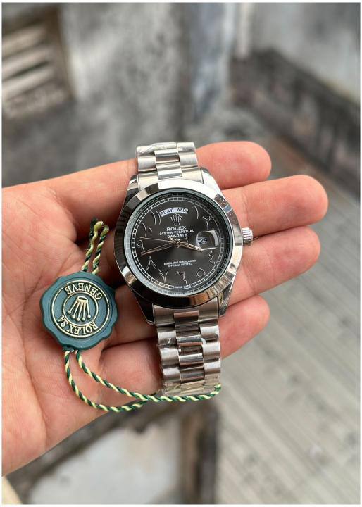 Day Date Arabic Silver Grey Watch RW0321